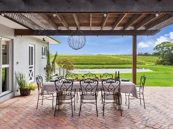 an al fresco dining setup at Vico Monti, Hunter Valley