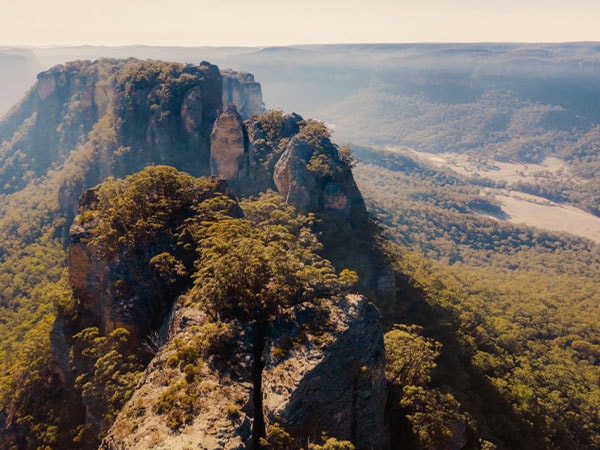 Aerial view of Blue Mountains, Wolgan Valley, NSW, Australia