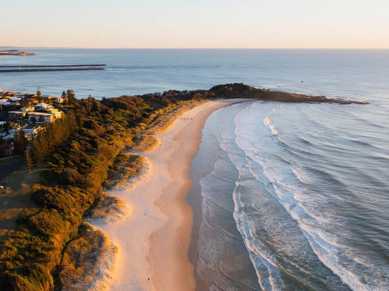 Aerial view of main beach, Yamba, NSW, Australia