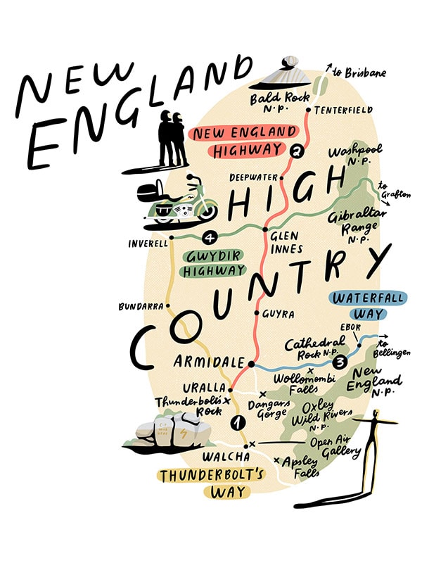 Graphic Map of New England High Country, Australia