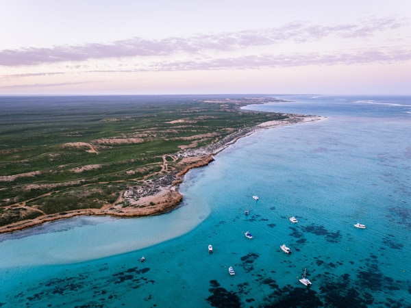 Aerial view of Coral Bay, Coral Coast Highway, WA, Australia