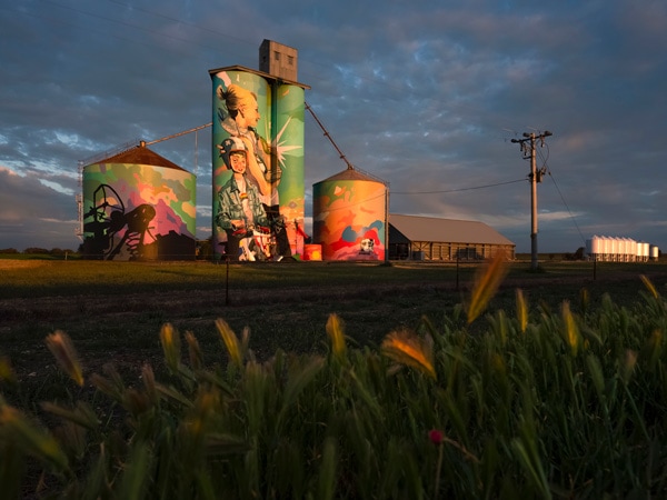 The Albacutya Silo by Kitt Bennett shows bright colours telling the story of growing up in the country. (Image: Visit Victoria/Anne Morely)
