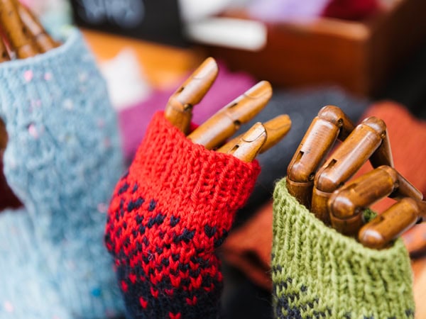 hand-knitted crafts on display at Convent Chapel and Wool Shop