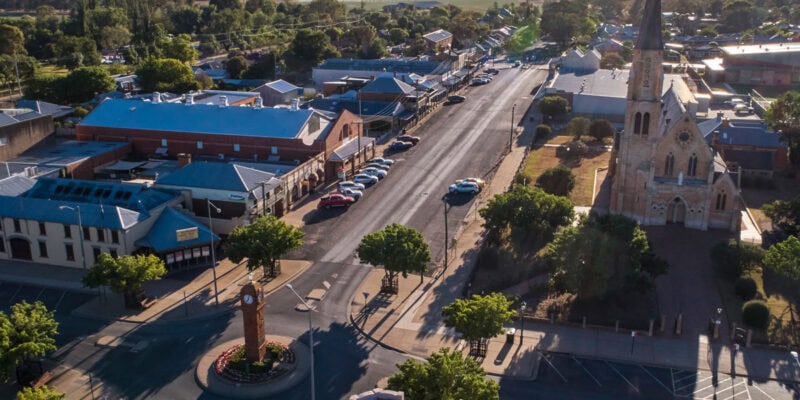 an aerial view of Mudgee streetscape