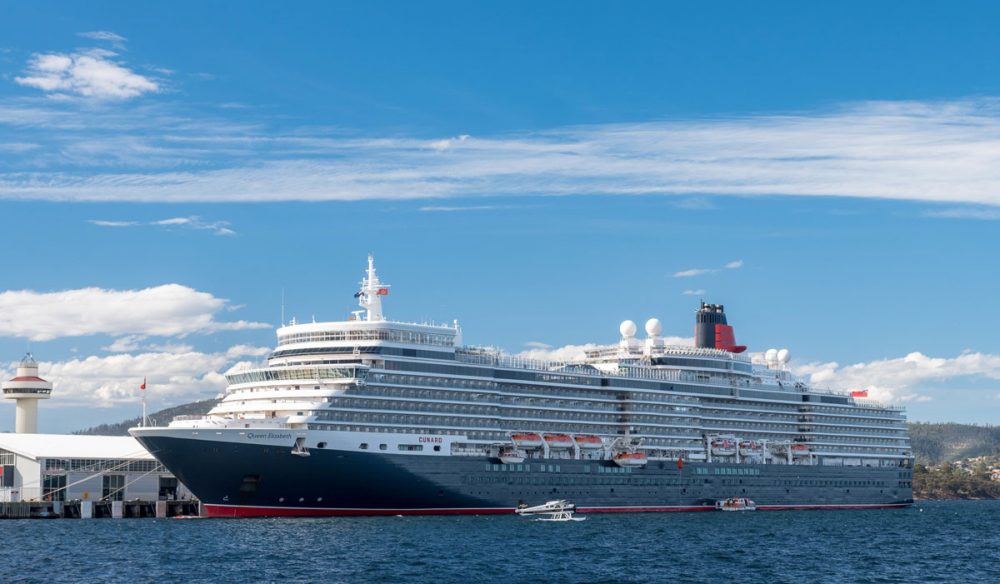 Queen Elizabeth cruise ship docked at Macquarie Wharf in tasmania.(Image: Alastair Bett)