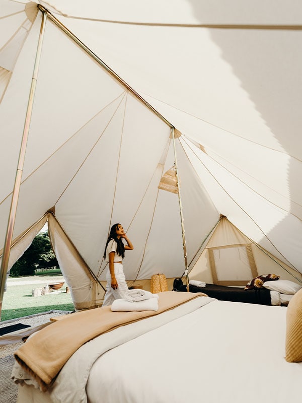 Interiors or glamping tent, Pine Country Caravan Park, Mt Gambier, SA, Australia