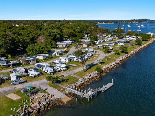 an aerial view of Iluka Riverside Holiday Park, Yamba