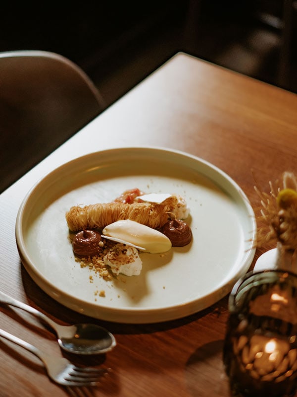 Kadayif pastry dessert at Safran