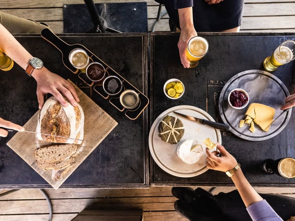 a table-top view of cheese platters at Bruny Island Cheese Co