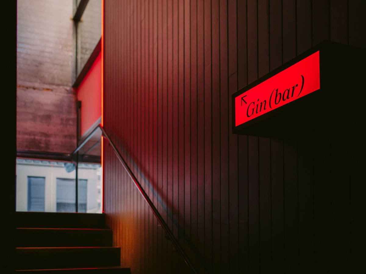 Stairs leading to Gin(bar) by Forty Spotted in Hobart