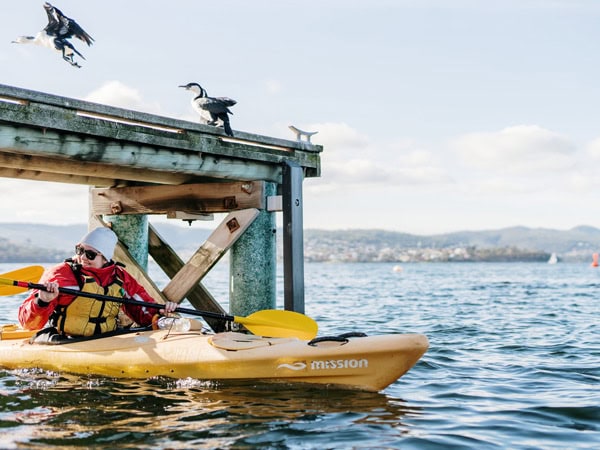 kayaking along Hobart's harbour