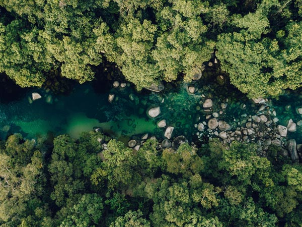 Aerial shot of Mossman Gorge. (Image: Tourism Tropical North Queensland)