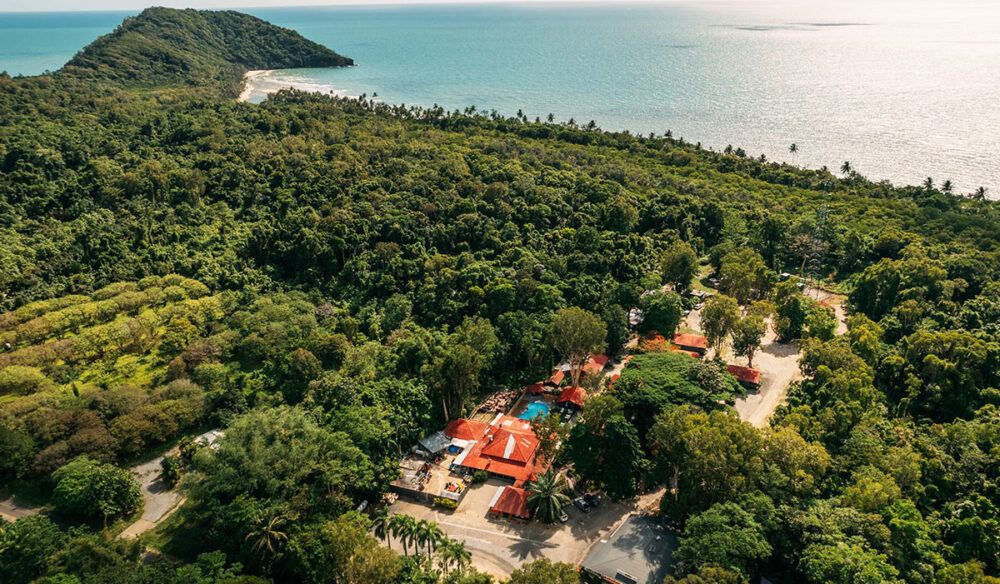 an aerial view of PK’s Jungle Village, Cape Tribulation accommodation