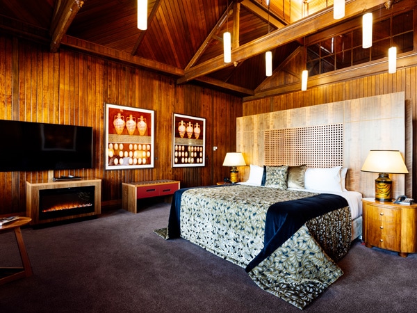 Bedroom interiors of the Henry Jones Art Hotel in Hobart, Tasmania, Australia
