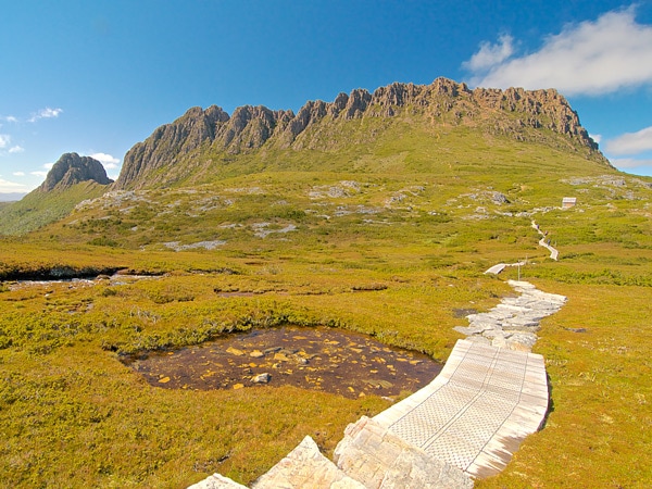 Winding trail of the Overland Track in Tasmania, Australia