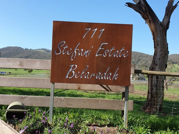 the Stefani Estate Belaradah Road Sign