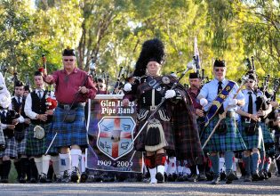 Marching pipe band, Glen Innes Celtic Festival, Glen Innes, NSW