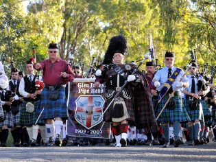 Marching pipe band, Glen Innes Celtic Festival, Glen Innes, NSW