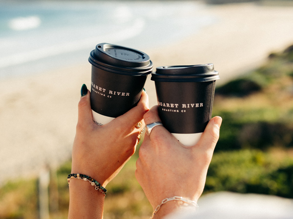 holding two cups of coffee, Margaret River Roasting Co