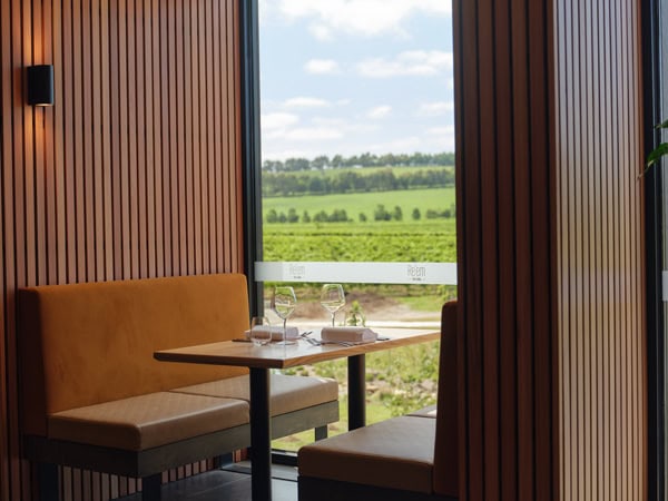 indoor dining overlooking the vines at Re’em, Yarra Valley