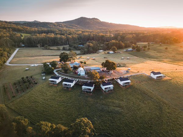 Aerial view of Seven Peaks Farm Stay