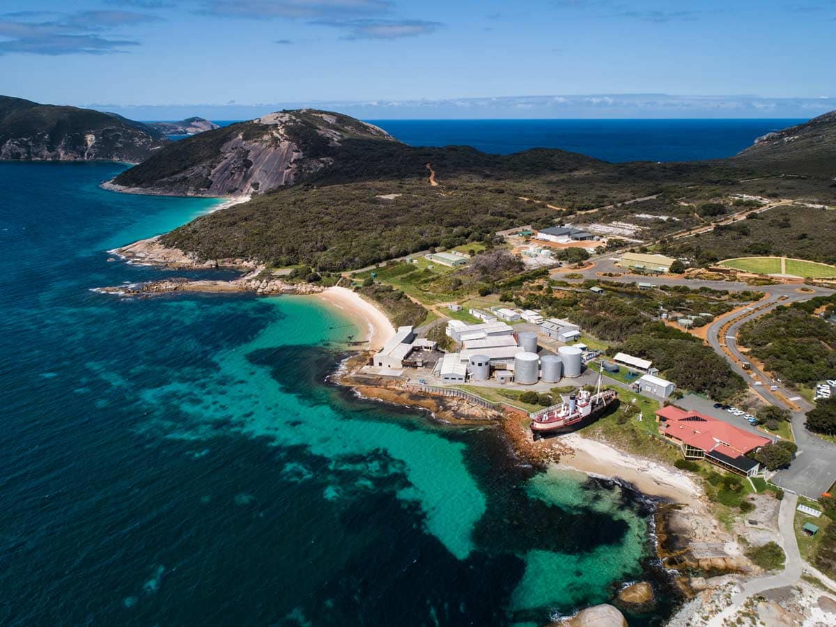 Aerial view of Albany's Historic Whaling Station at Discovery Bay, Albany