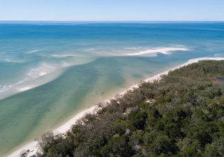 High shot overlooking Woodgate Beach in Bundaberg.