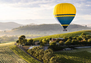 a hot air balloon over Yarra Valley