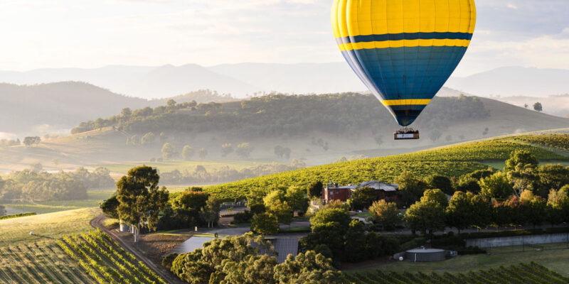 a hot air balloon over Yarra Valley