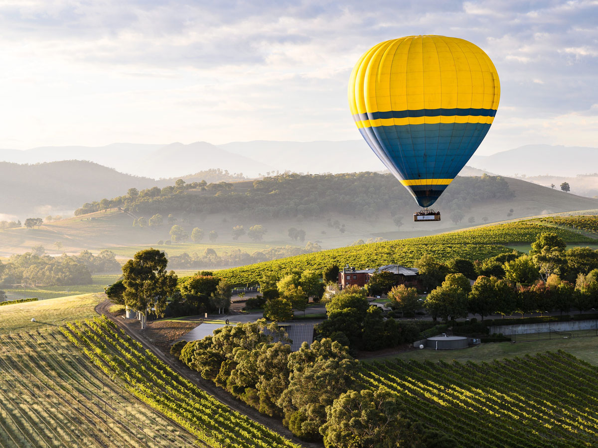 a hot air balloon over Yarra Valley