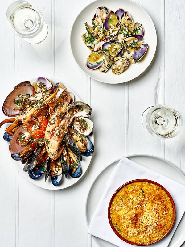 Table scene of Rick Stein food at Bannisters Port Stephens.