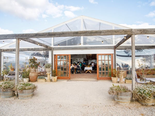 From the courtyard looking inside at Lowe Family Wine Co in Mudgee