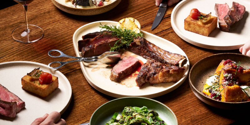 a large share steak spread at The Woodhouse Bar & Grill, Bendigo