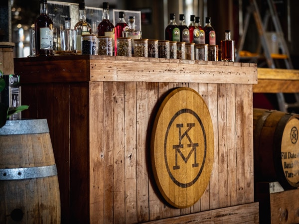 a well-curated display of gins and liquours at Kalki Moon Distillery, Bundaberg