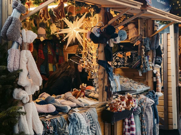 a stall displaying some items for Christmas at Le Jolly Market