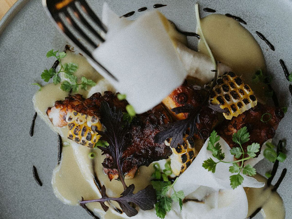 a close-up shot of Abrolhos Octopus dish at Morries, Margaret River