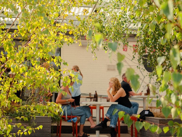 al fresco dining surrounded by green foliage at Ona Coffee, Brunswick