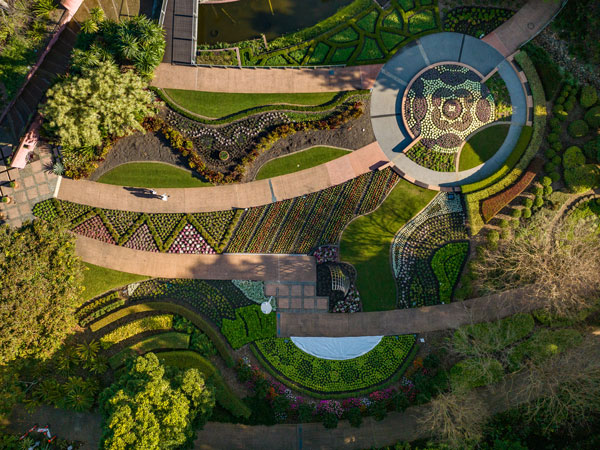 an aerial view of Roma Street Parkland, Brisbane