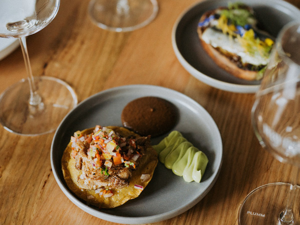 duck tostada with mole sauce and avocado crema, Wayfinder Cellar Door and Restaurant, Margaret River