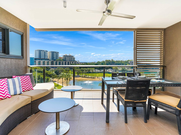 a balcony with a view at Darwin Waterfront Luxury Suites
