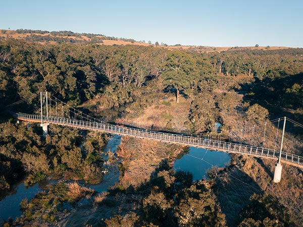 Pedestrian suspension bridge located in Oxley Rivers National Park, Walcha.