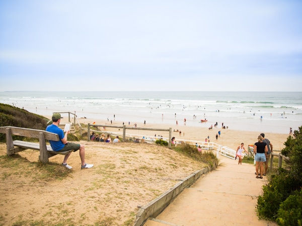 Wide shot overlooking Ocean Grove in Victoria