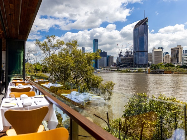 a waterfront dining at Otto Ristorante, Brisbane River, South Bank Parkland