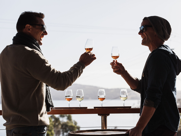 a couple enjoying a tasting at the Tasmanian House of Whisky, Bruny Island