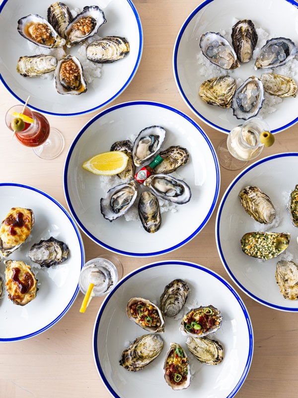 a table-top view of fresh oysters at One Fish Two Fish, Brisbane