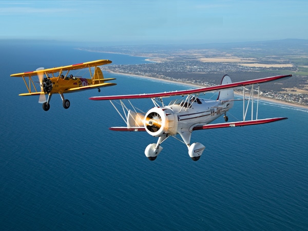 Adelaide Biplanes flying above McLaren Vale