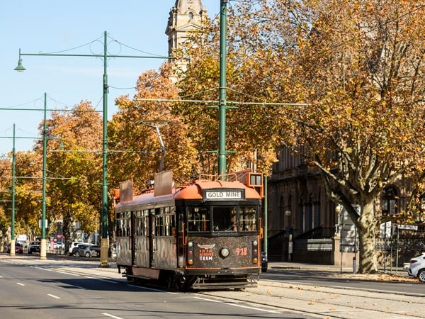 a Bendigo tram roaming the streets
