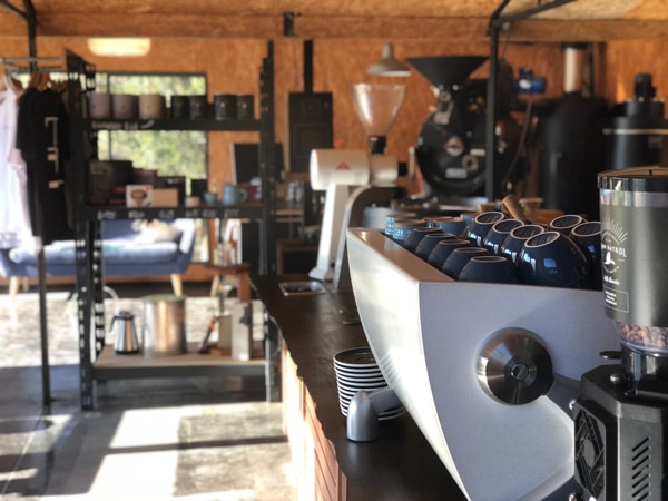 mugs and espresso machines inside Dawn Patrol, McLaren Vale