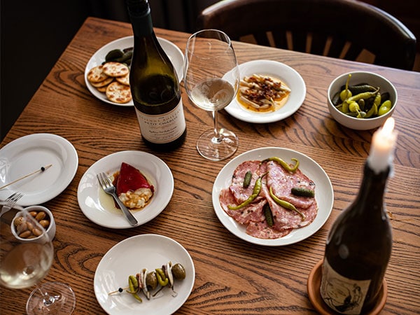 A table full of food and drink at Dear Prudence