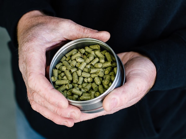 a person holding a can of greens